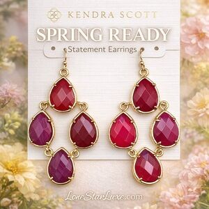Kendra Scott Caroline Earrings Berry Glass Gold | Retired Rare Statement Drop
